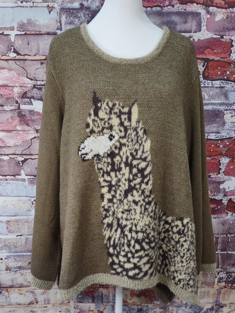 DG2 Diane Gilman Crew Neck Sweater with Alpaca Motif